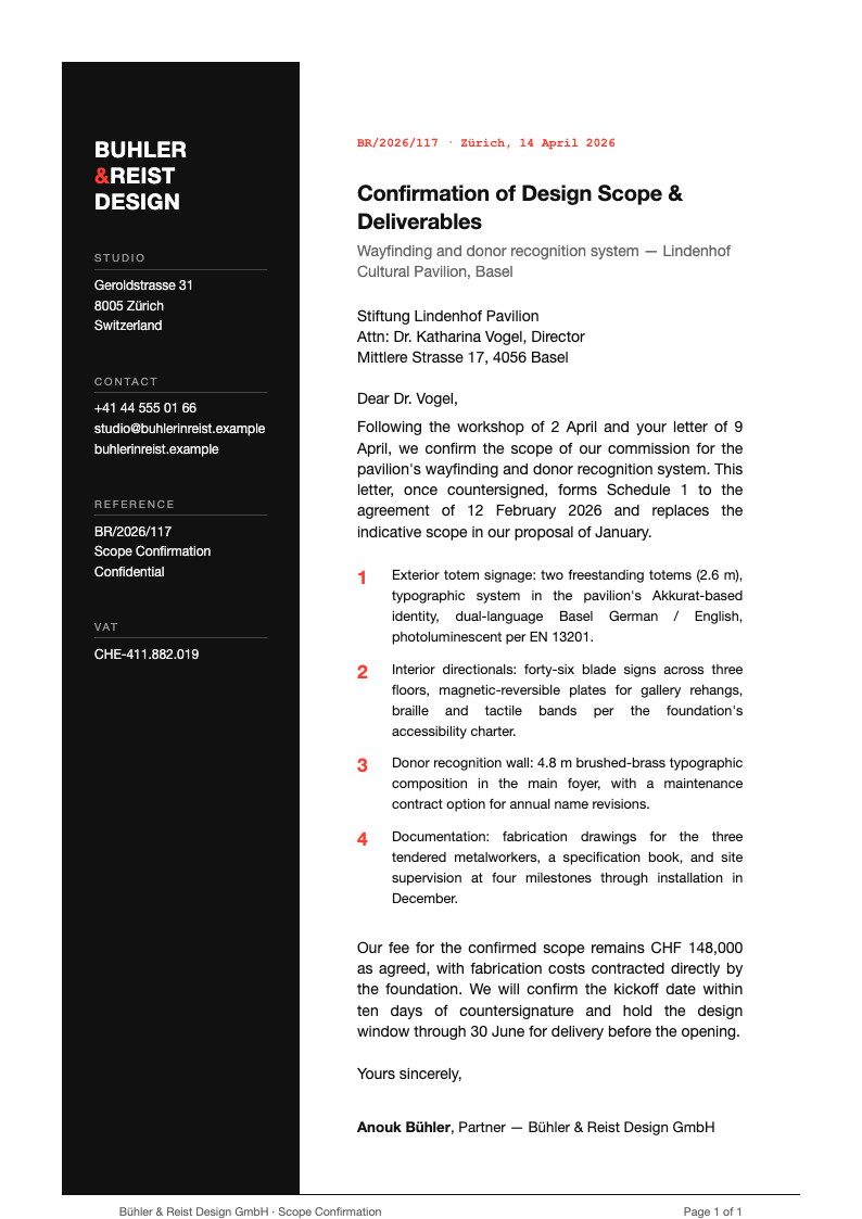 Swiss International Formal Letter